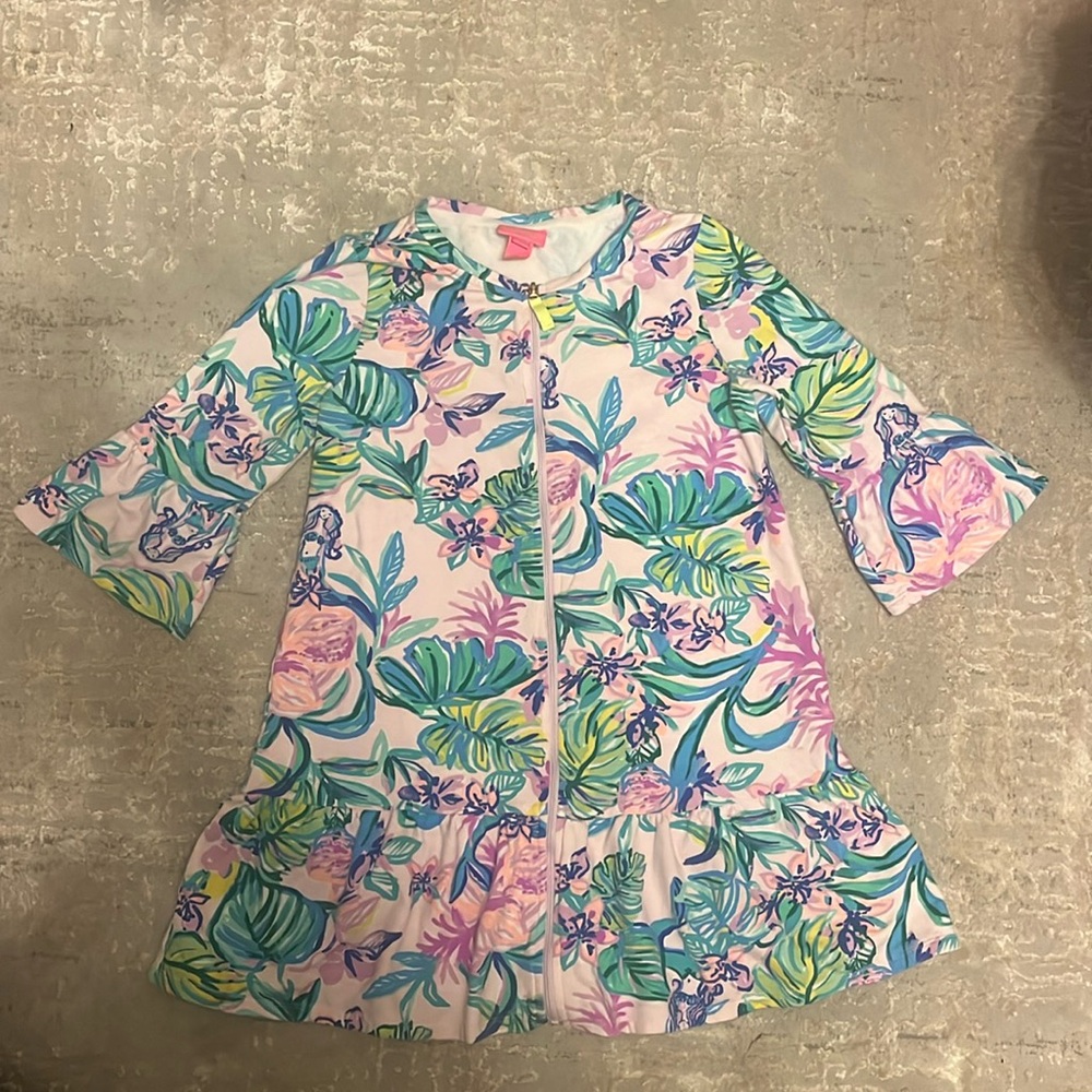 Girls Lilly Pulitzer swimsuit cover up zip up size 10 large like new
